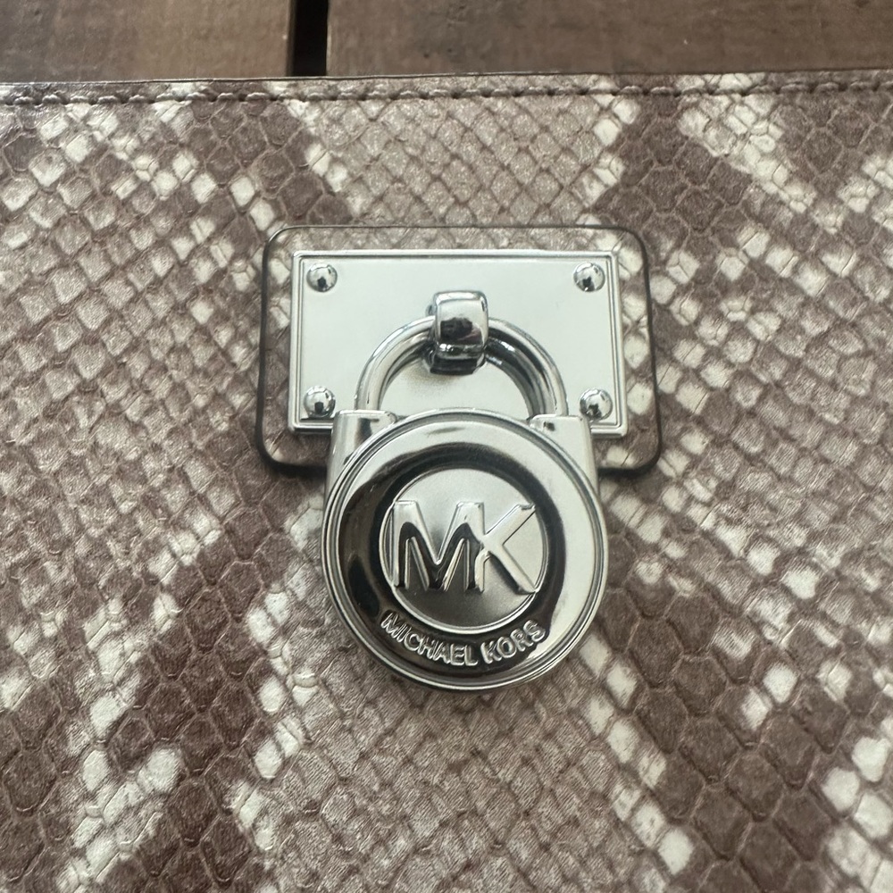 Michael Kors Beige And Brown Python Embossed Zip … - image 2